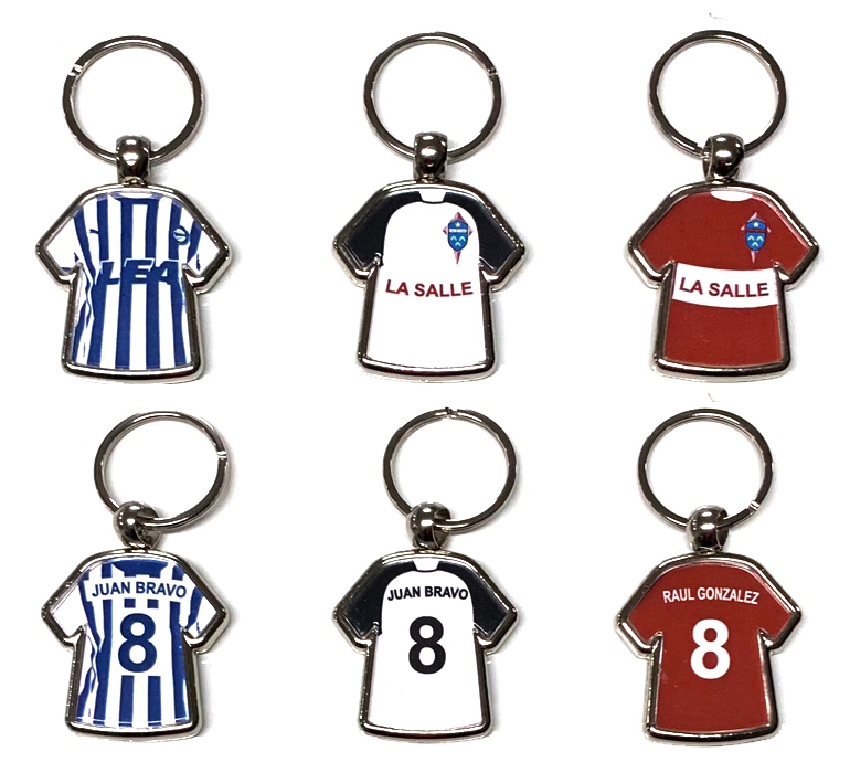 Llaveros de equipación con forma de camiseta personalizados Para equipos deportivos, colegios etc